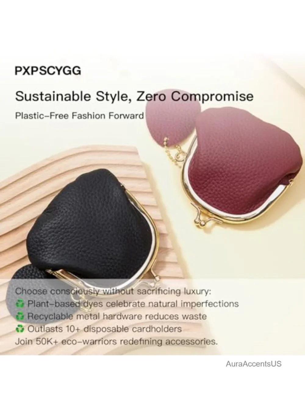 Vintage PU Leather Coin Purse with Kiss Lock, Small Change Purse for Women,